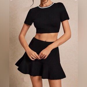 Knitted Black Cropped Top & Skirt Set